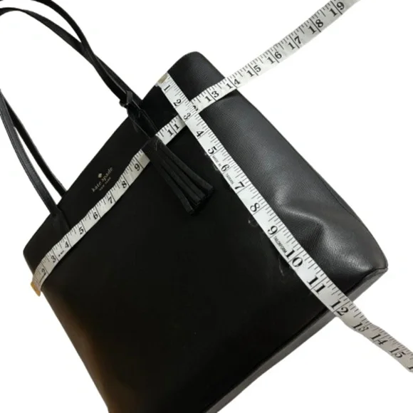 $298 Kate Spade Women's Medium Black & Gold Logo Leather Tote Bag & Bow Key Fob - Picture 13 of 16